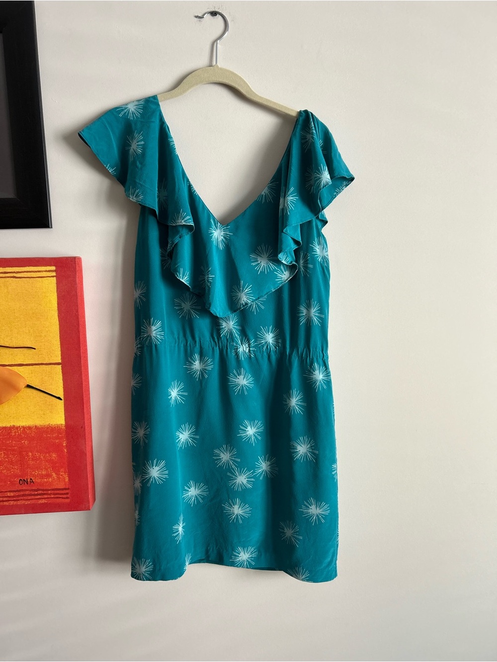 Annie Griffin Teal Dress with White Print fully lined